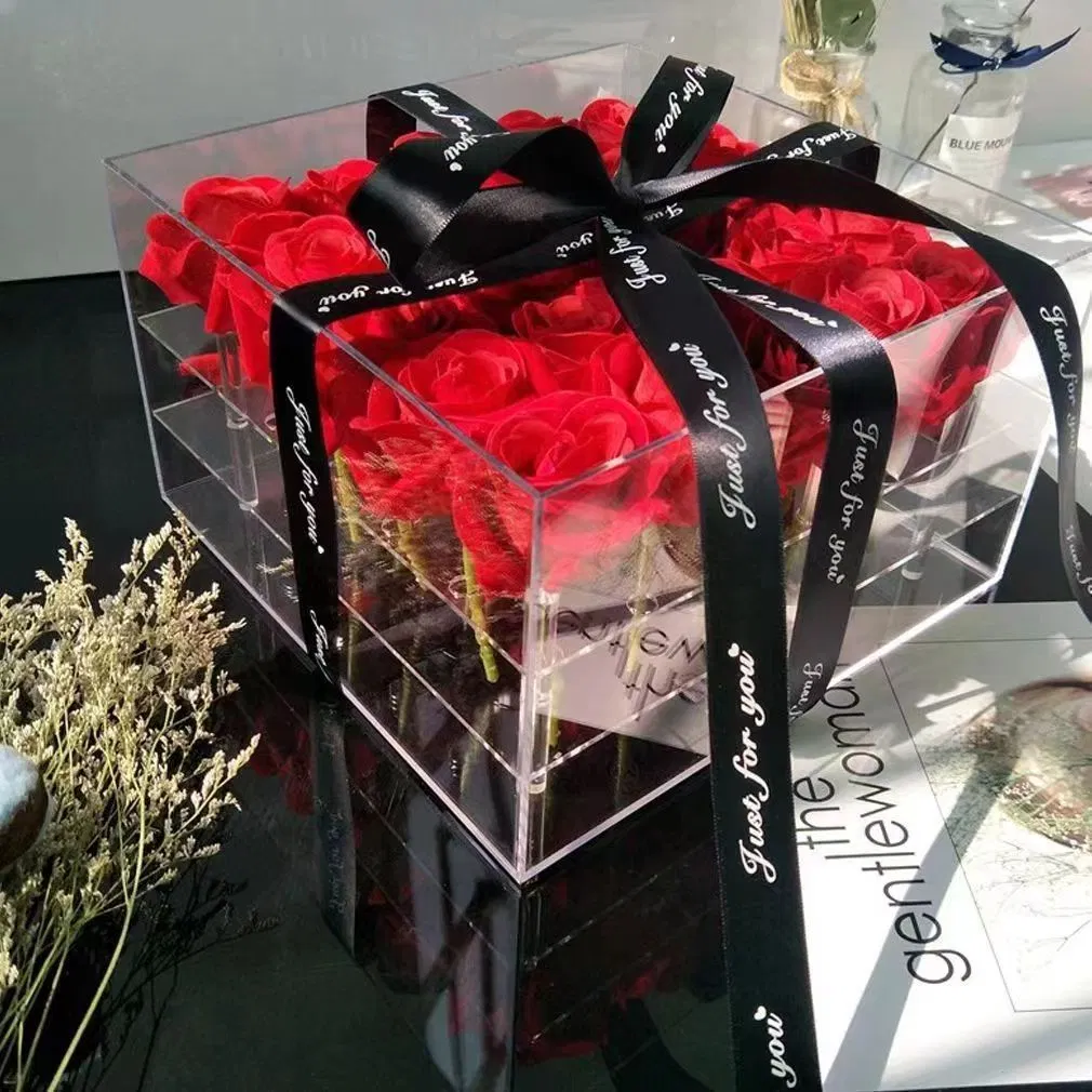 Factory Plaza personalizadas Flor de acrílico transparente acrílico de cajas de almacenamiento de la caja de regalo de rosas