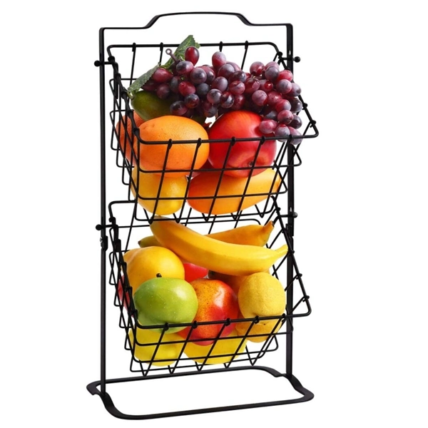 2 Tier Fruit Storage Basket Bread Vegetable Stand Detachable Metal Holder