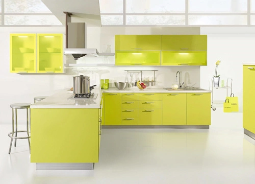 Verniz de alto brilho branco Design de cozinha high end Mobiliário de cozinha