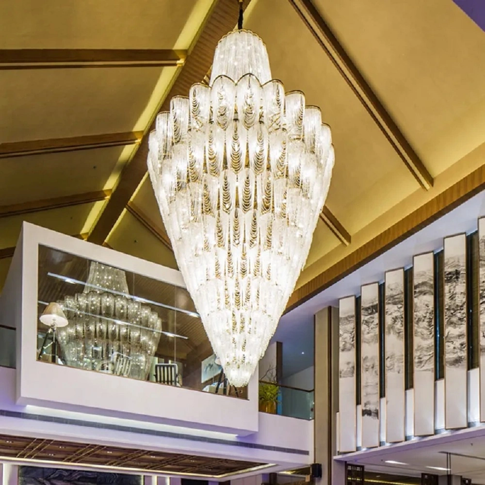 Customized Luxury Project Modern Optic Spiral Raindrop Crystal Ceiling Light Hotel Chandelier Light for High Ceilings