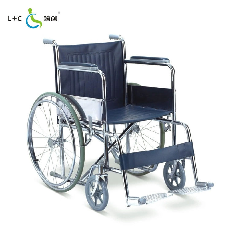 Lovecare Foshan Factory Physical Therapy Equipment Medical Hospital Steel Manual Chromed Wheelchair 809 Basic Folding Wheel Chair