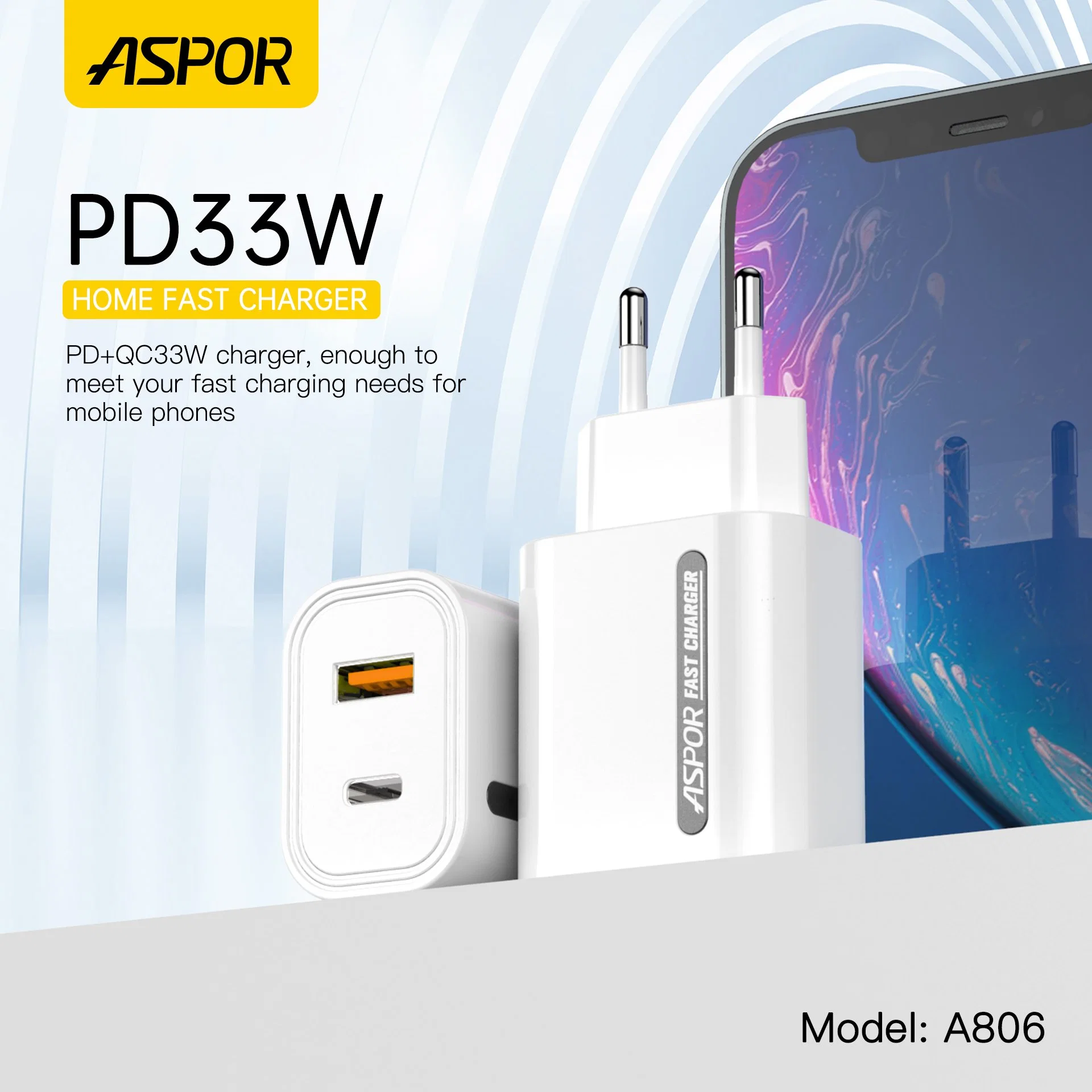 Aspor Brand Pd33W Quicking Charging QC Fast Charging Mobile Phone Charger Safety&Stable Cell Phone Accessories Factory Supply