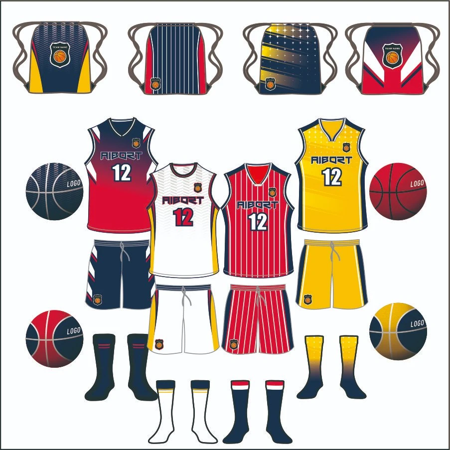 Aibort OEM Custom Basketball Team Wear 100%Polyester Sublimation Basketball Jersey Uniform Set for Clubs