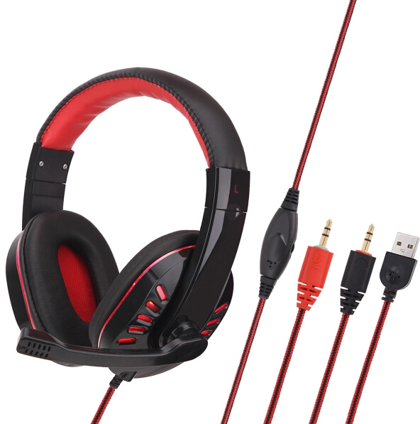 Auriculares de juegos de ordenador, de color rojo y negro de moderno diseño