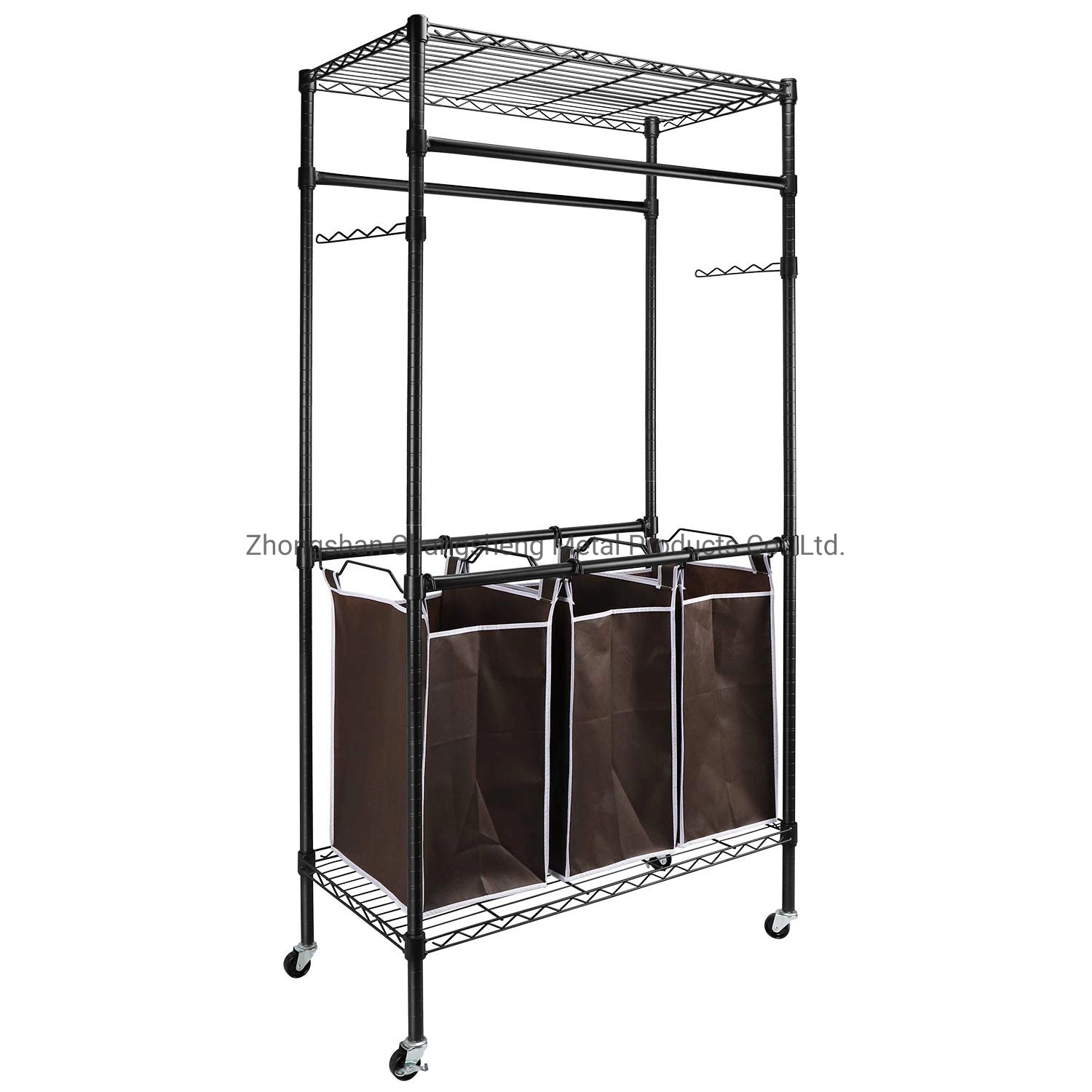 Hot Amazonbasics Black Epoxy Metal Garment Hanger Laundry Hamper Clothes Shelf Rack with 3PCS Non-Woven Bags