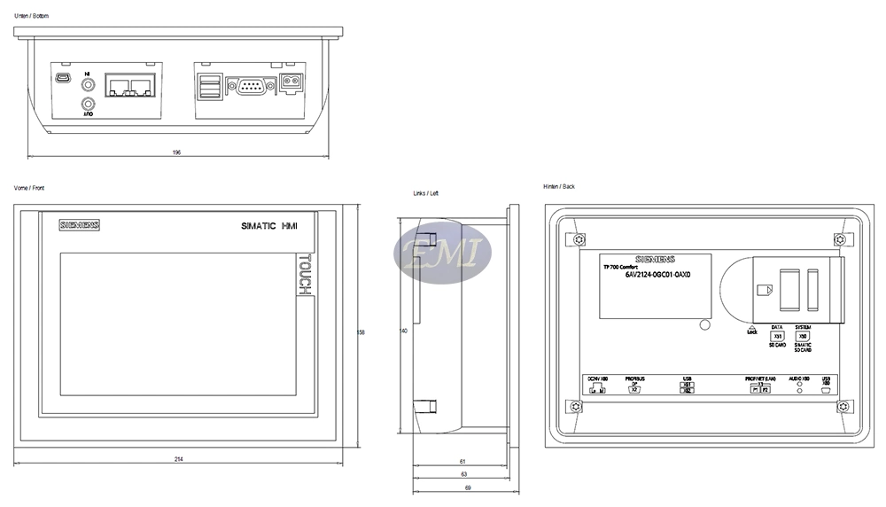 6AV01-02124-0gc ax0 TP700 Confort Funcionamiento táctil 7"Pantalla TFT panorámica de 12 MB de memoria de la configuración del Panel original nuevo IHM