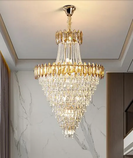 Modern Gold Metal Crystal Chandelier Luxury Living Room Stair Pendant Lamp Light