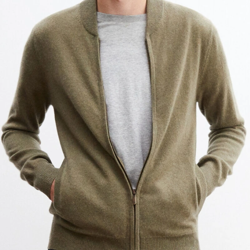 Fashion hommes Cardigan cachemire chandail Zipper vêtements tricotés à col rond Avec poche