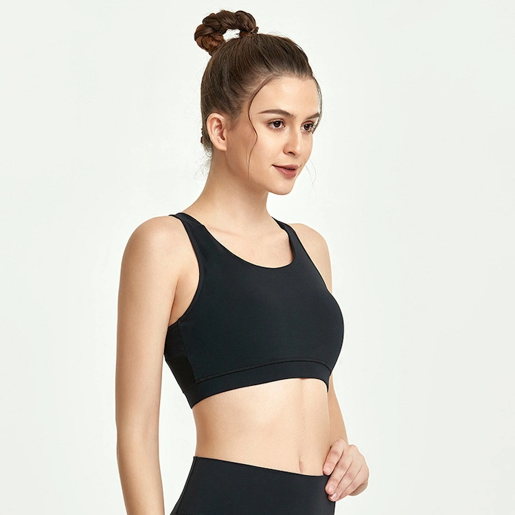 MID Impact Outfits Bra for Women Padded Sports Wear Workout Bras Top with Mesh Back Design, Black Racerback Bras Exercise Wear Bra Tops Aesthetic Crop Bra