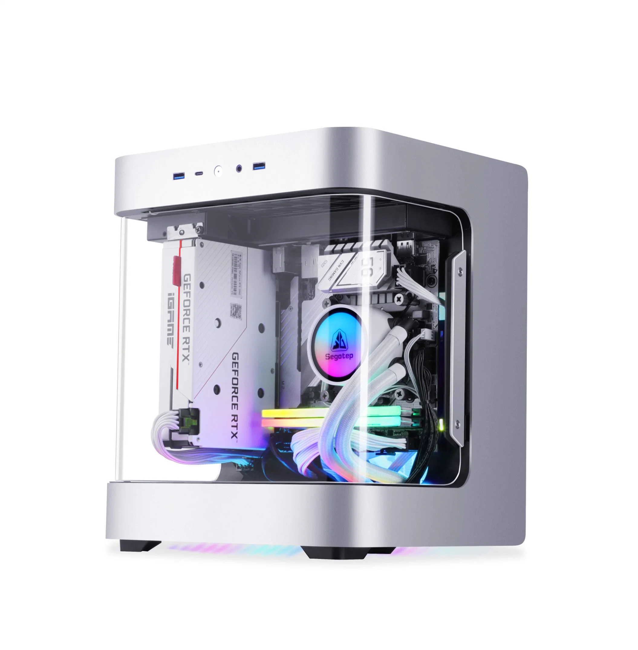 Itx Tempered Glass Front & Side Panels White/Sliver USB3.0 X 2 Aluminum Chassis