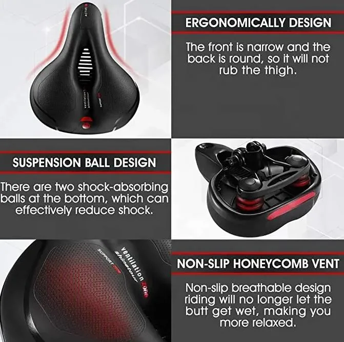 Comfortable Bike Seat Cushion Waterproof Bicycle Seat with Dual Shock Absorbing Ball Memory Foam Wide Bicycle Saddle