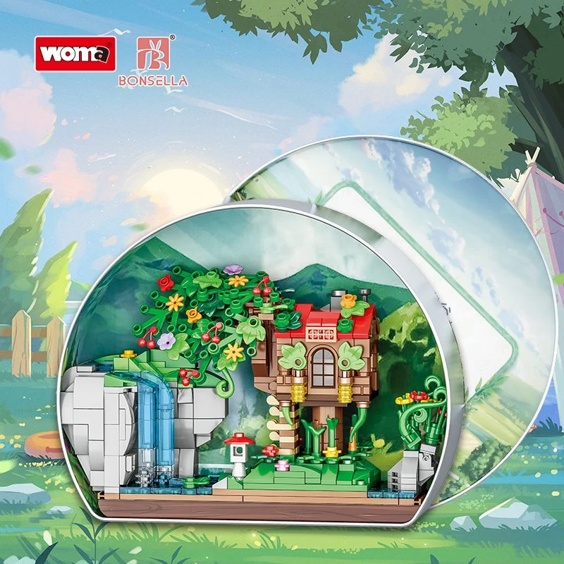 WOMA Toys 2022 Wholesale/Supplier Kids Girl Tree House Model Building Bloque MOC ladrillos interesante Metal Box Construcción Juego de Puzzle de Juguete Casa Rural regalo de Navidad