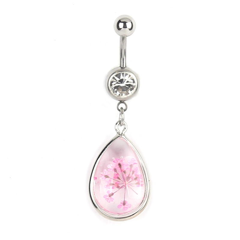 Glass Drops of Water Flower Stainless Steel Belly Button Rings