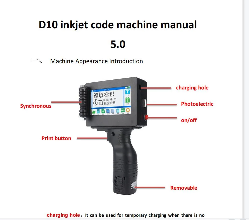 Hitek Portable Large Character 50mm Dual Cartridge Handheld Inkjet Printer 2588 2580 Handheld Inkjet Printer