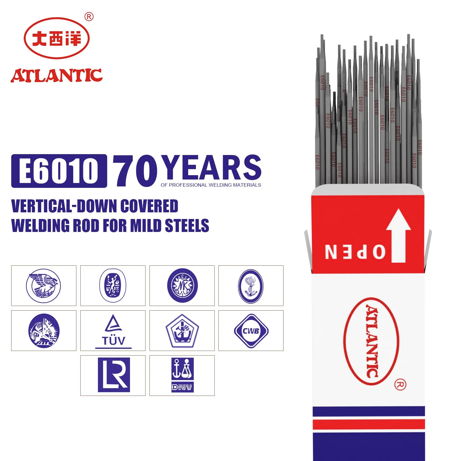 Électrode de type sodium cellulosique à base de Rule-Atlantique E6010 alliage d'acier