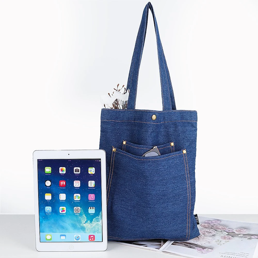 Custom Ladies Fashion Daily Life Reusable Grocery Denim Fabric Tote Bag