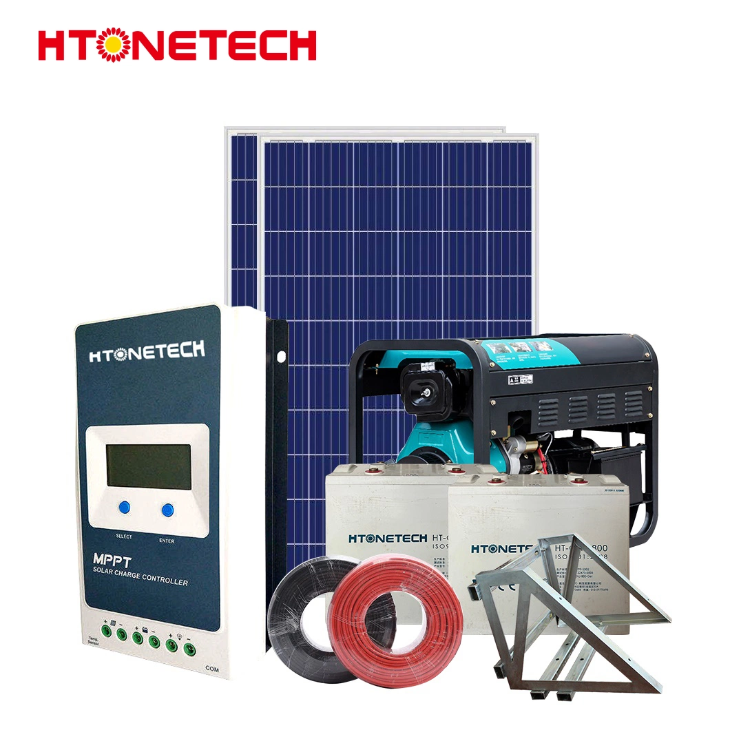 Htonetech Home off Grid Solar Panel System Wholesalers China 5kwh 10kwh 42kwh Solar Panels Monocrystal 25kw Diesel Generator Solar Hybrid 10 Kw System
