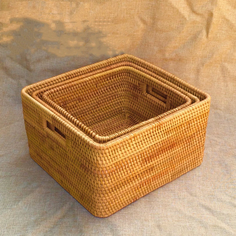 Eco-Friendly 3 Pieces Rattan Basket Sets with Handle Household Solutions