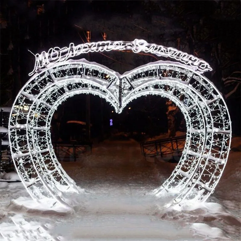 Outdoor 3D Giant Heart-Shaped Christmas Decor Arch Motif Light for Mall Park Decor