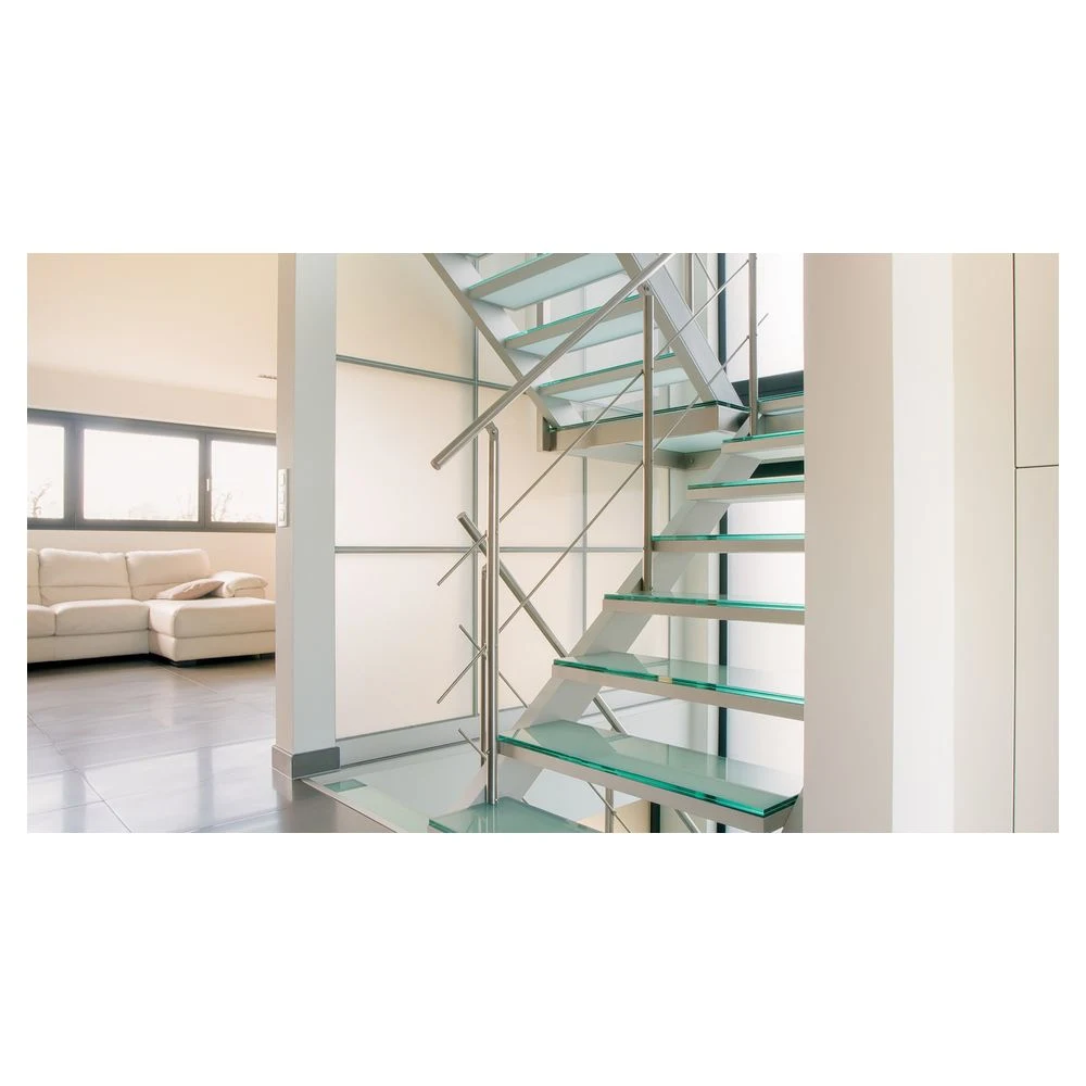 Prima Eclectic Round Household Steel and Wood Spiral Stair Central Column Glass Staircase