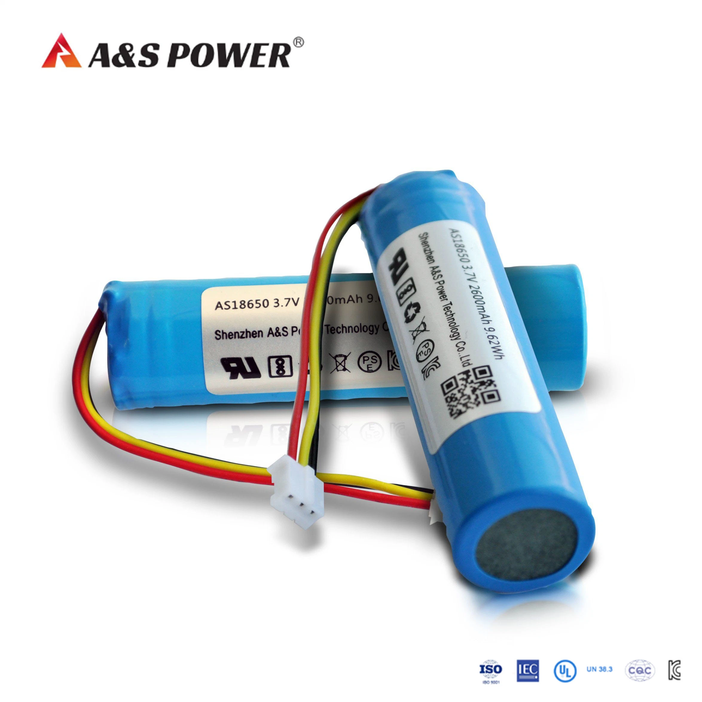 Factory/Manufacturer UL/PSE/CB/Kc/MSDS/Un38.3 Rechargeable Li Ion 3.7V 2600mAh 9.62wh Li-ion 18650 Lithium Ion Battery Cell Pack with PCM Wires Connector