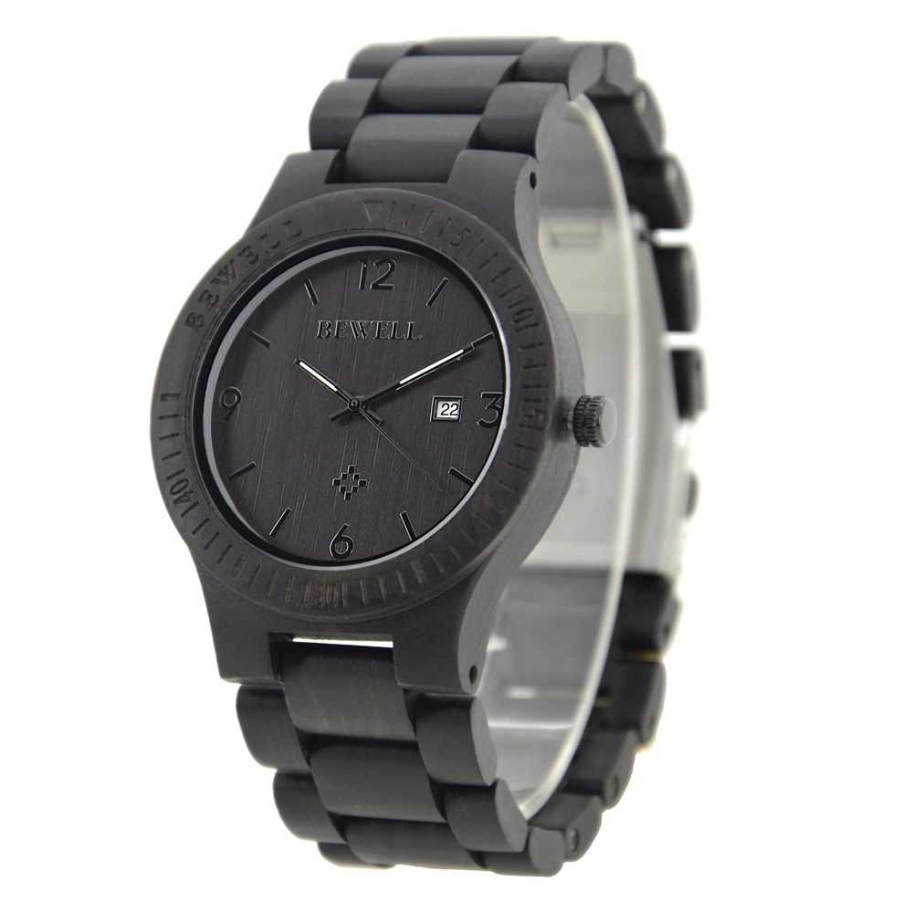 La moda al por mayor ancho negro reloj de pulsera de cuarzo de madera