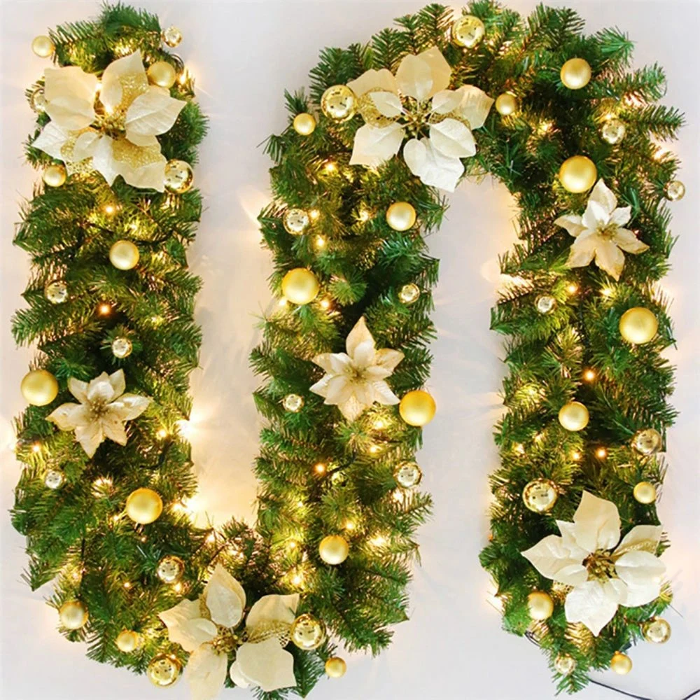 Fleurs 2.7m cheminée de guirlande artificielle couronne rotin avec fleur LED Guirlande lumineuse