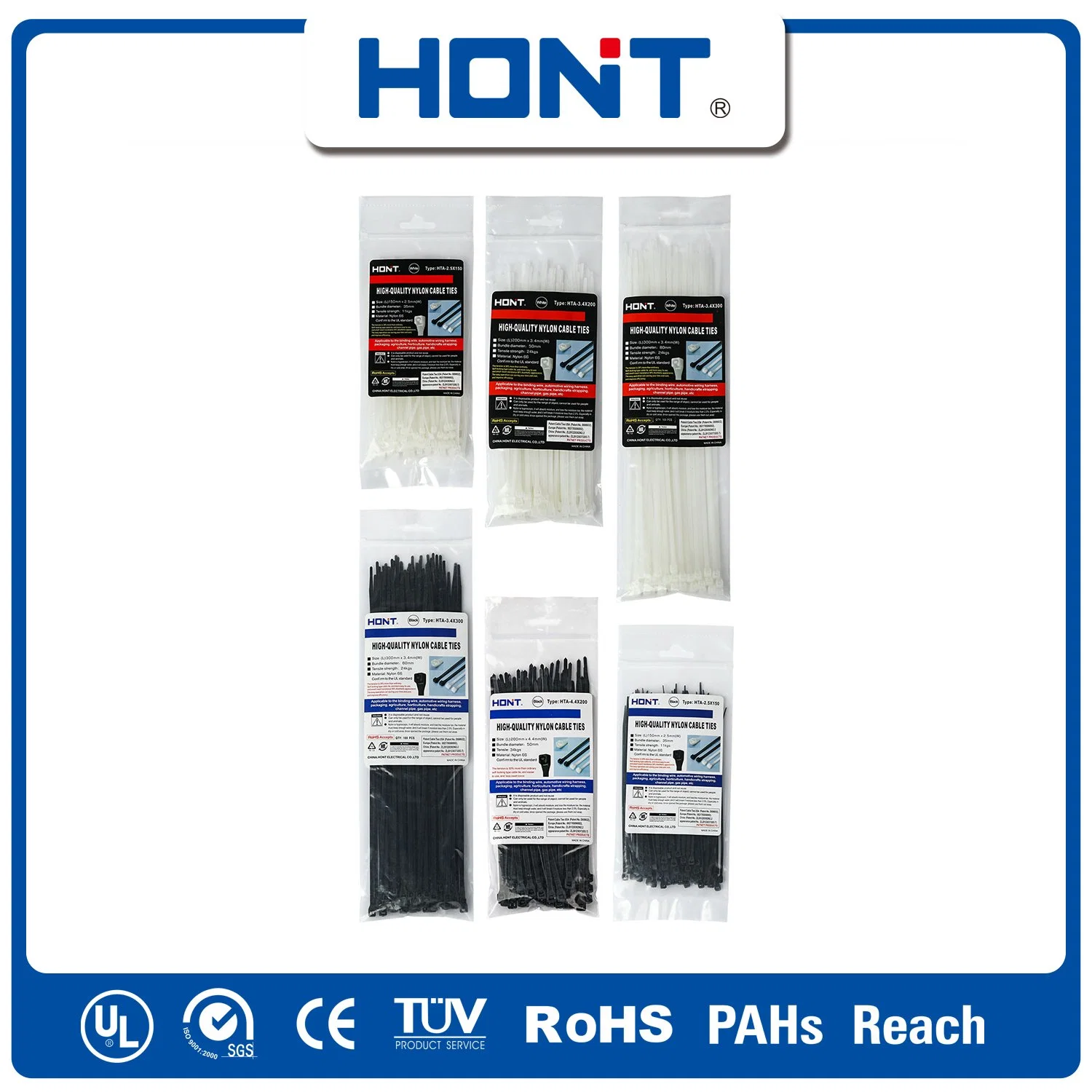 94V2 Self-Locking Hont Plastic Bag + Sticker Exporting Carton/Tray Marker Nylon Cable Tie