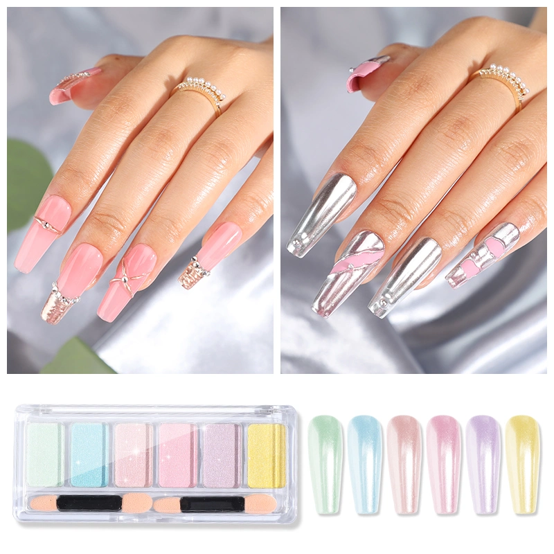 Chrome Nail Powder 6 Colors Mirror Laser Aurora Nail Powder Aurora Powder for Nail