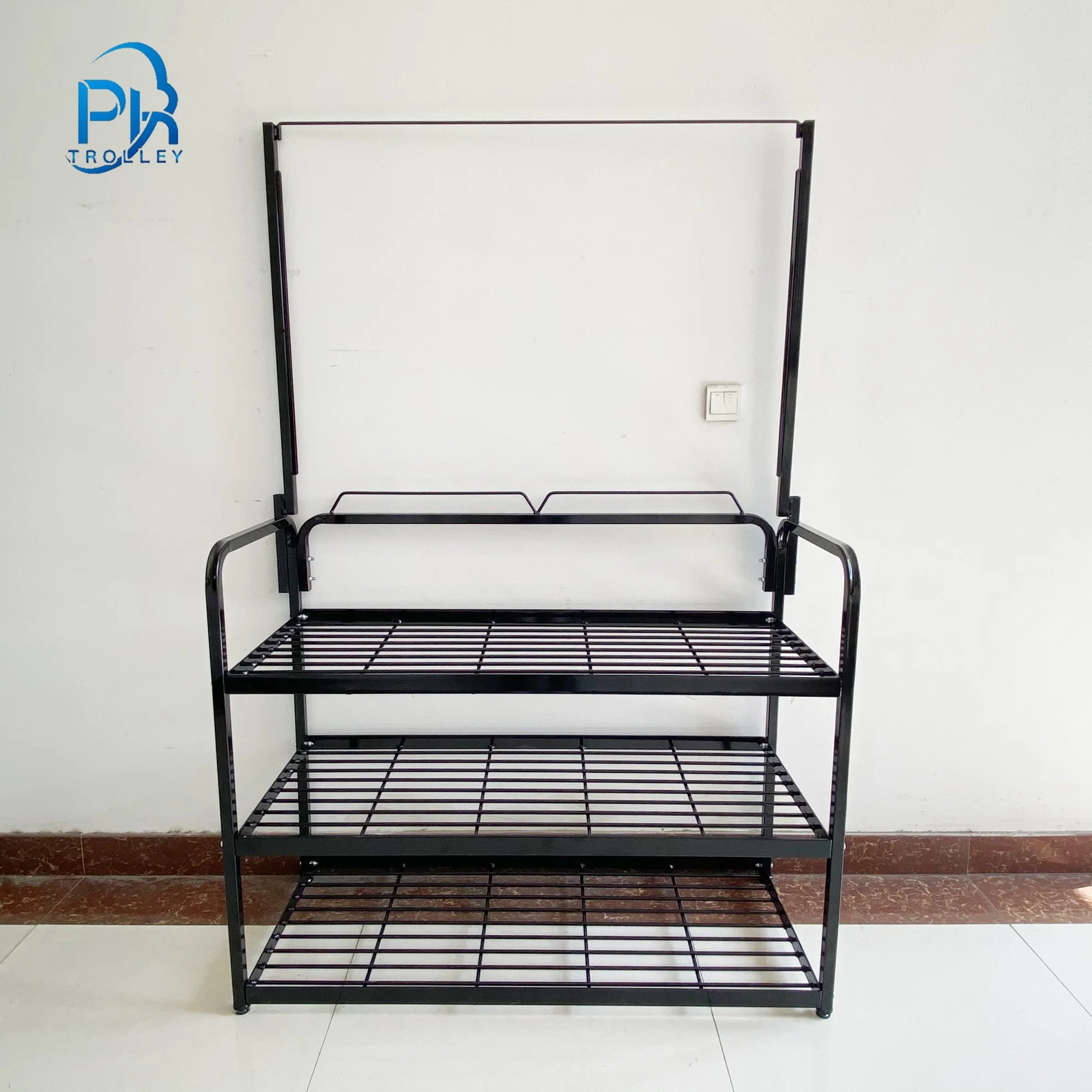 Grande visor de Metal Stand prateleira com três camadas para armazenar