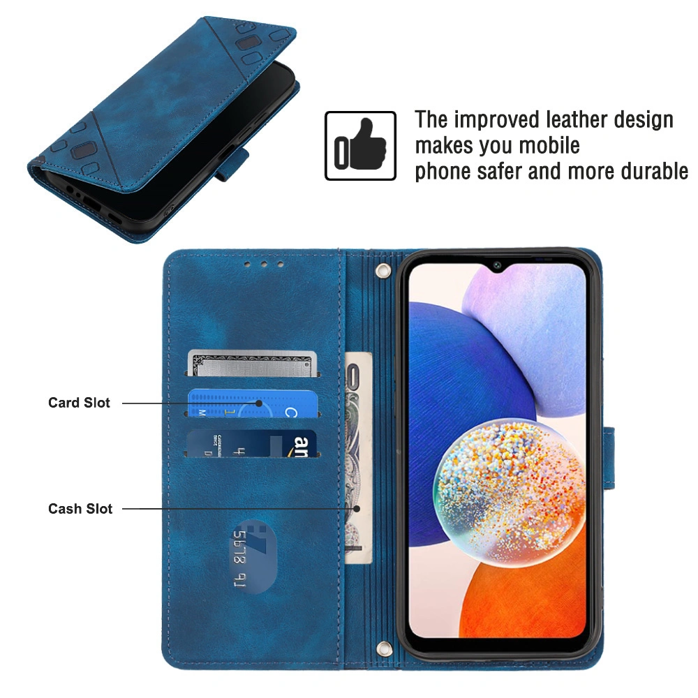 for Samsung Galaxy A14 5g Skin-Friendly Phone Case PT005 Yb Imprinting Series-6 Anti-Scratch Leather Cell Phone Cover - Sapphire