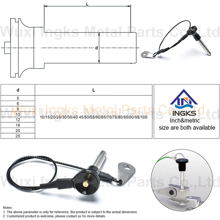 A2 Material with Mounting Lanyard Ball Lock Cup Head Spring Loaded Pin