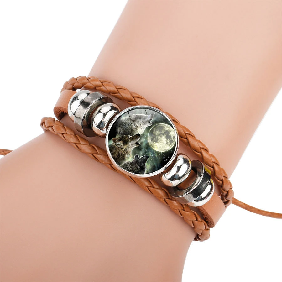 Skylark Großhandel Hübsch Handmade Verstellbare Nacht Wolf Geflochtenen Lederarmband