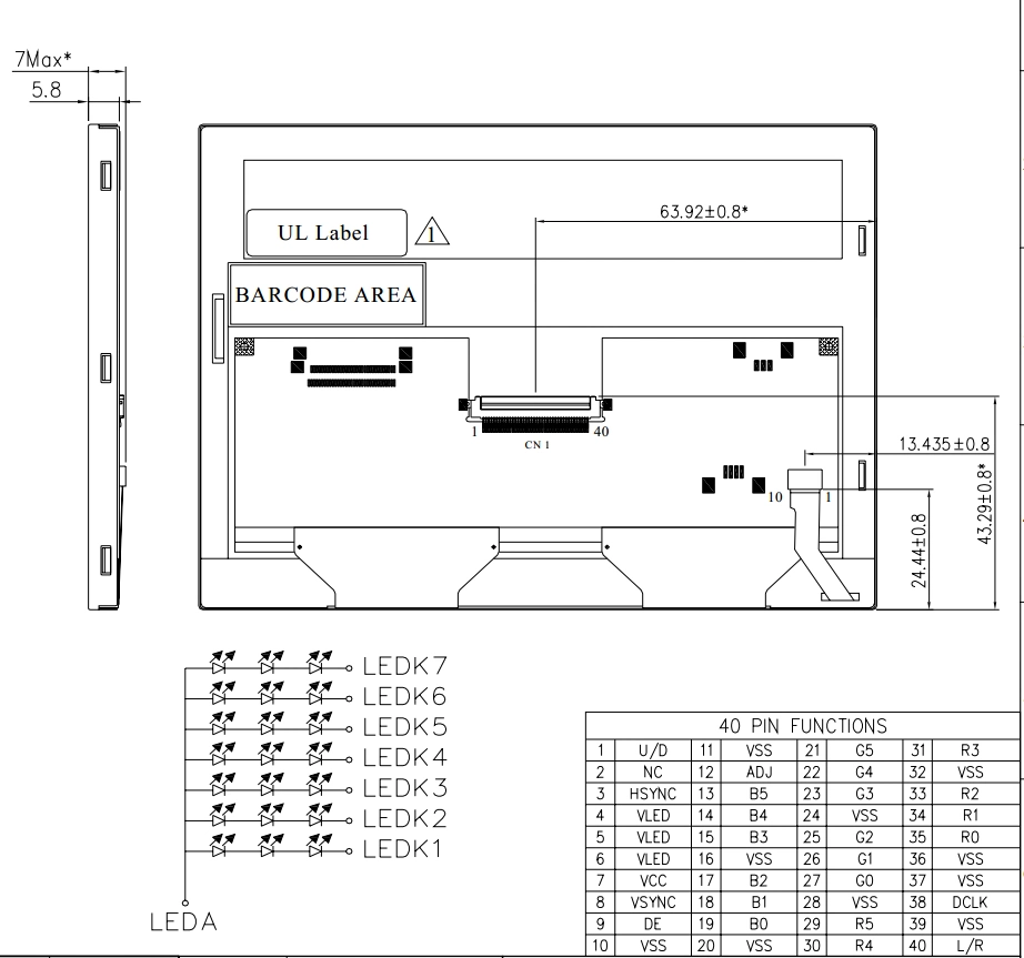 5.7'' LCD Type TFT with 640*480 Resolution/RGB Interface/300 Contrast Ratio