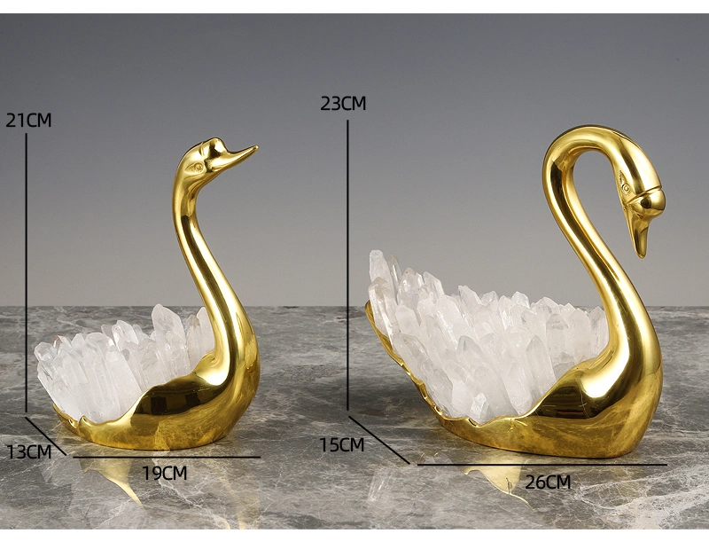 Modern Ornament Home Carved Brass Decore Crafts Retro Swan Living Room Decoration Set