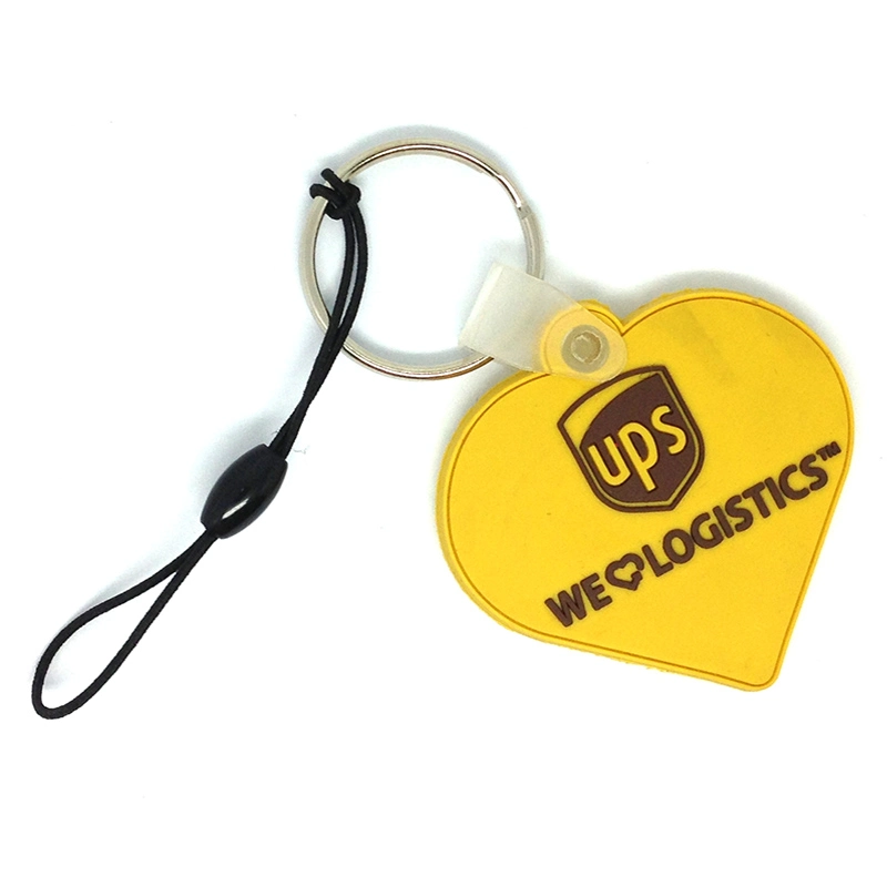 Factory Custom Made Fashion Rubber Promotional Gift Manufacturer Customized Plastic Promotion Present Keyring Bespoke Yellow 3D PVC Heart Giveaway Keychain