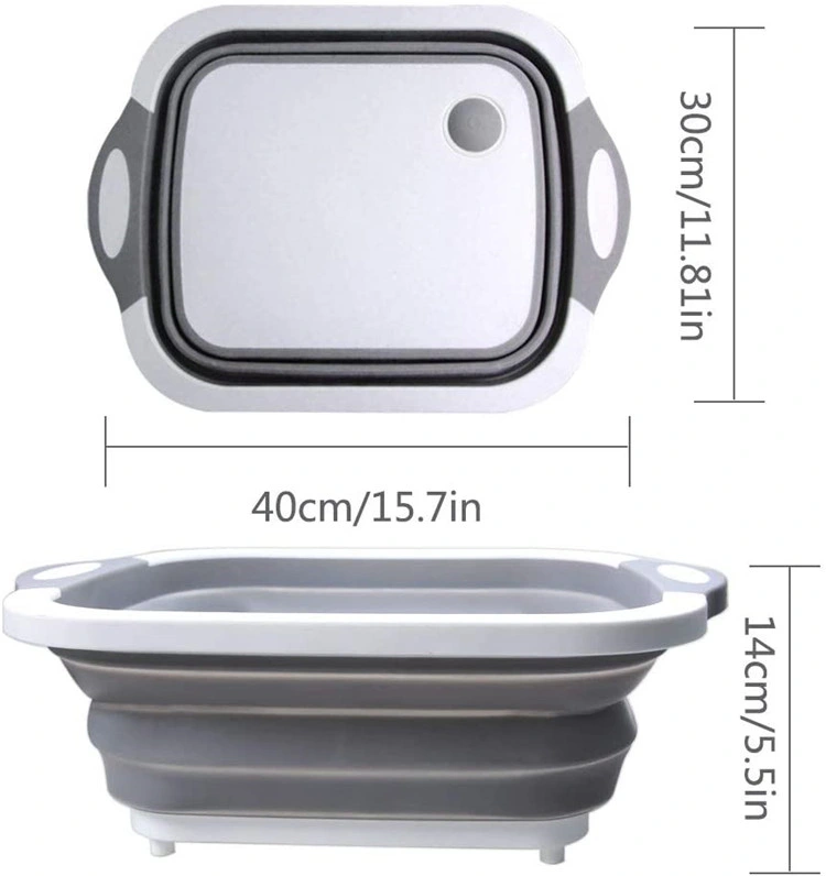 3in1 Chopping Board Multi-Function Kitchen Plastic Silicone Foldable Dish Tub Portable Collapsible Cutting Board