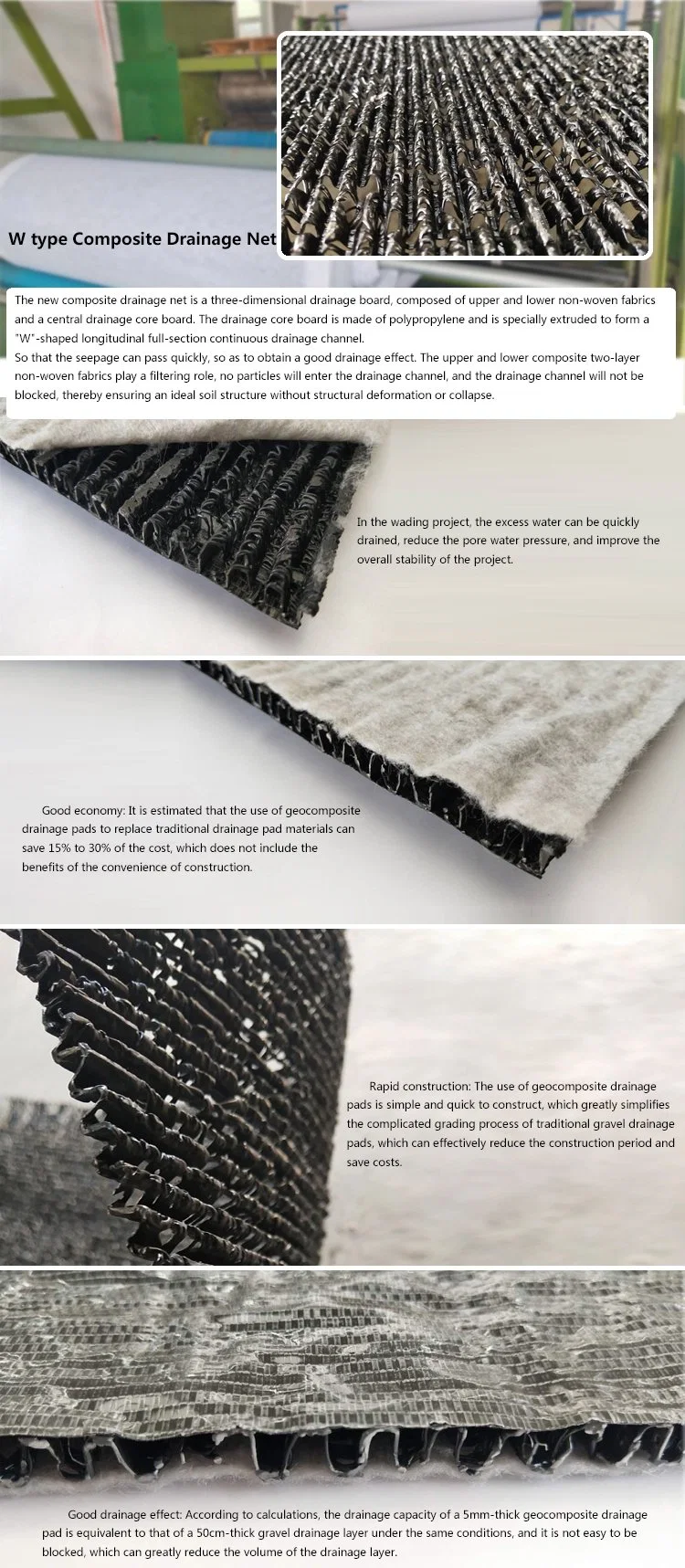 Hdpe 3D Salt Barrier Drifer Geonet Geocomposite Net مع Geotextile لنظام الصرف الصحي لمدافن النفايات