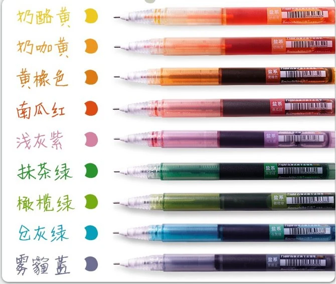 Schulbedarf Großhandel/Lieferant Snowhite Einweg Kunststoff Roller Ball Pen Gel Pen schnell Dry Ink, Nadelspitze 0,55mm, 10 Farben, Morandi Farbe Kürbis Rot