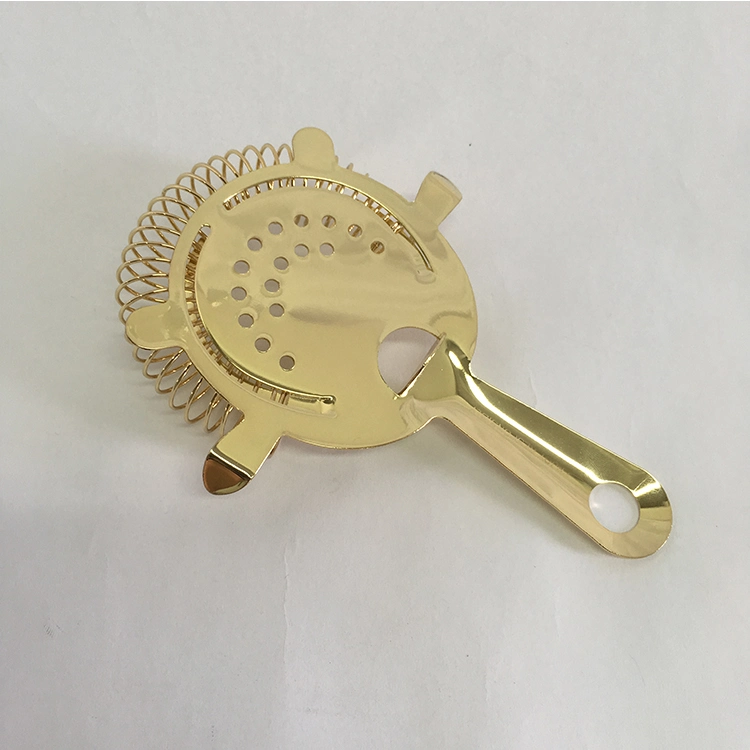 Light Gold Color Plated Water Plated Method Metal Strainer for Bar Use