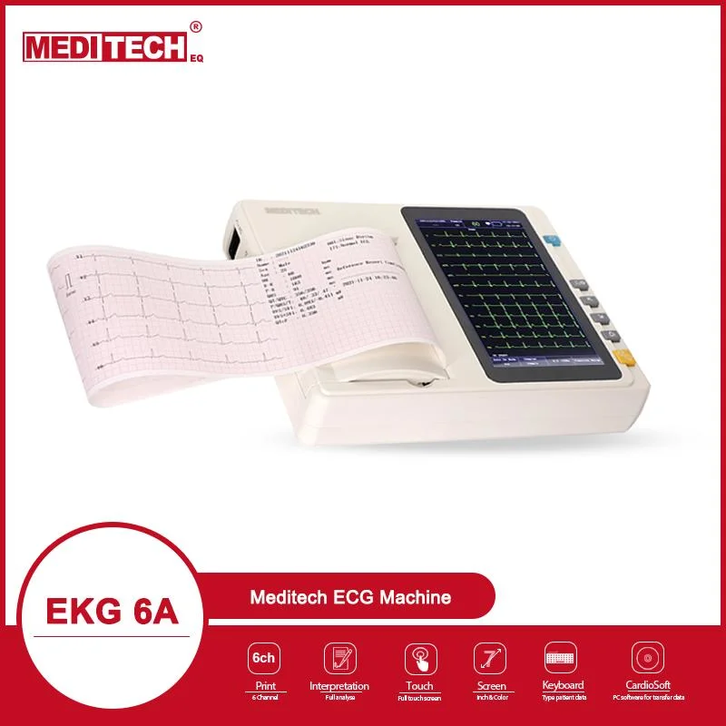 CE Goedkeuring Draagbare Hoge Kwaliteit 6 Kanaals ECG Machine En Grote Touch Screen