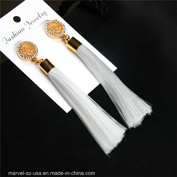 Crystal Silk Fabric Long Tassel Earrings Women Jewelry Fashion Earrings