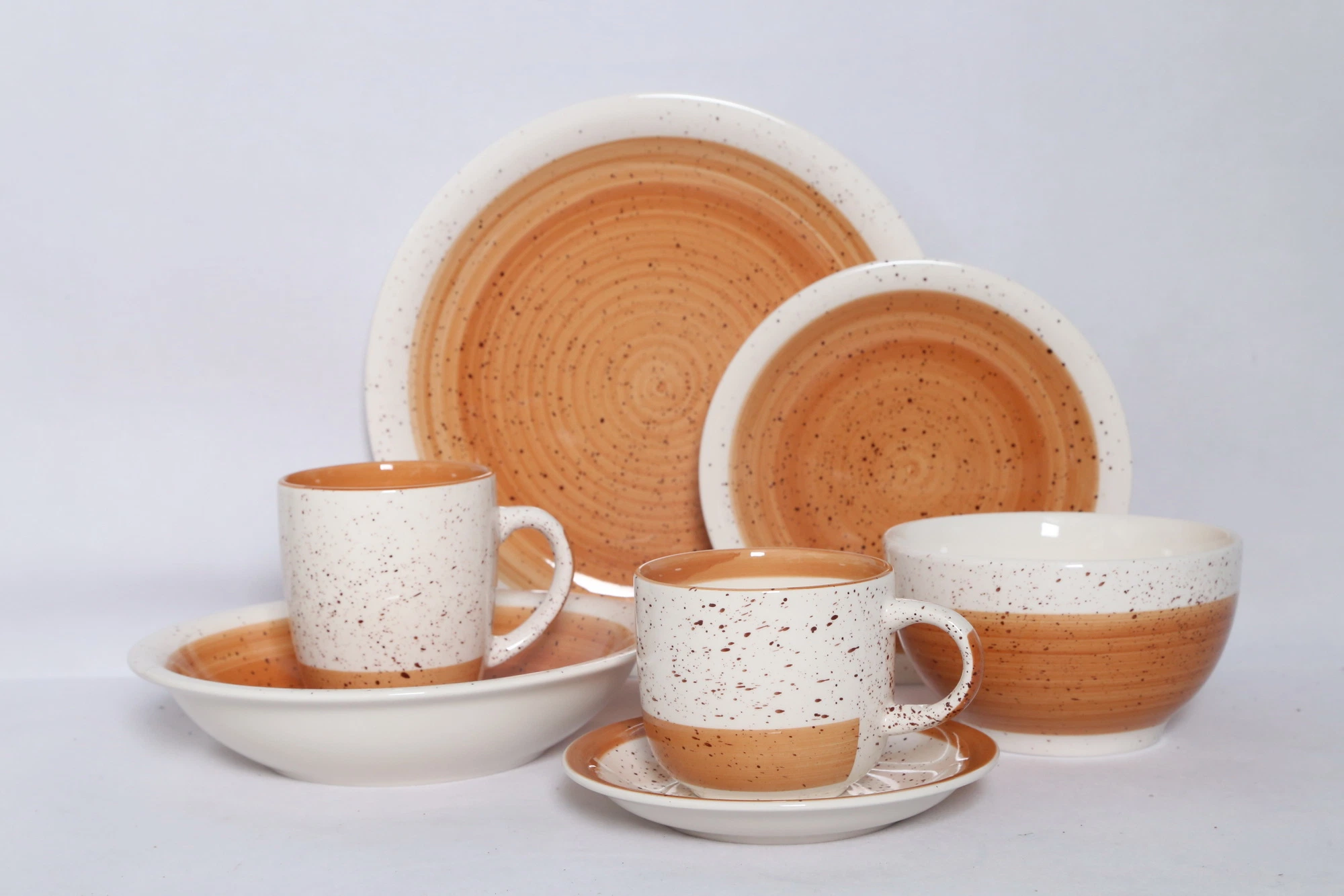 Stoneware Half Hand Printing and Spray Dots Dinnerware Set