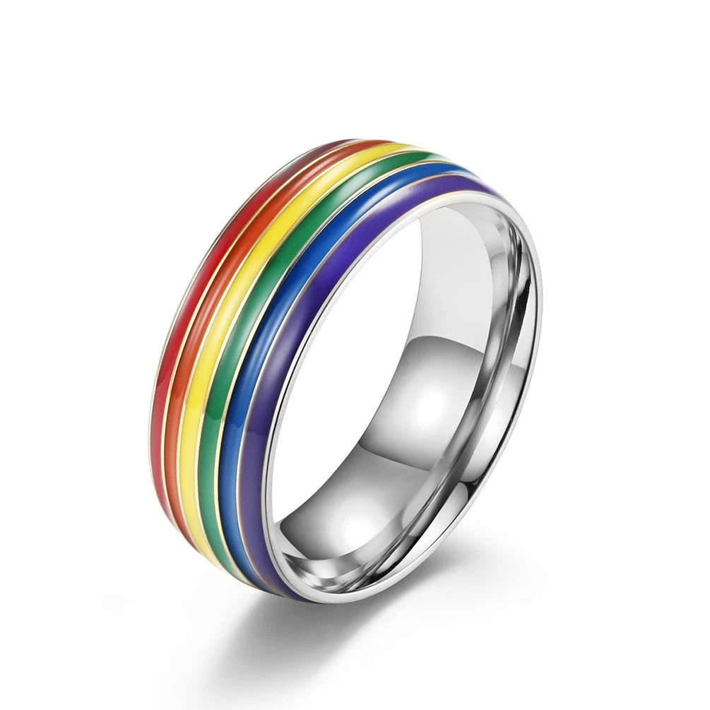 Fashion Jewelry Rainbow Flag Gay Gay Titanium Steel Ring 18K Gold Plated Lara Ring SSR2050g