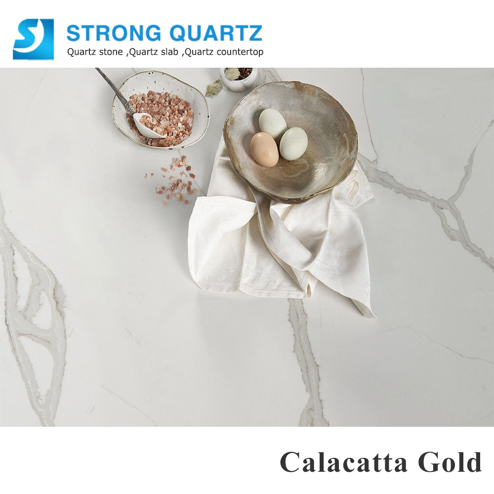 Encimeras de cocina de cuarzo artificial blanco Calacatta Gold