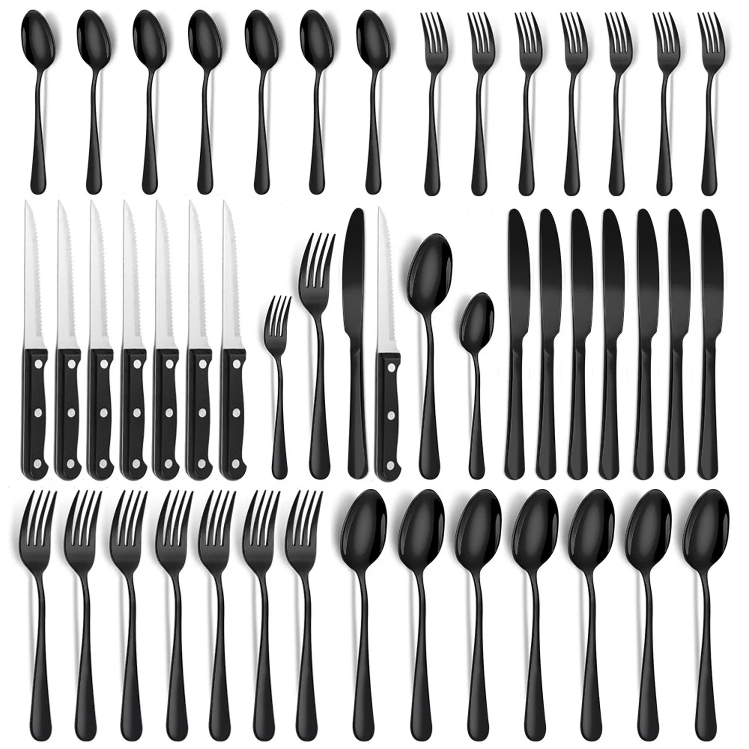 Kitchen Utensils Set Mirror Polished Stainless Steel Flatware Cutlery Silverware Set for Home Kitchen Restaurant Hotel with Steak Knives