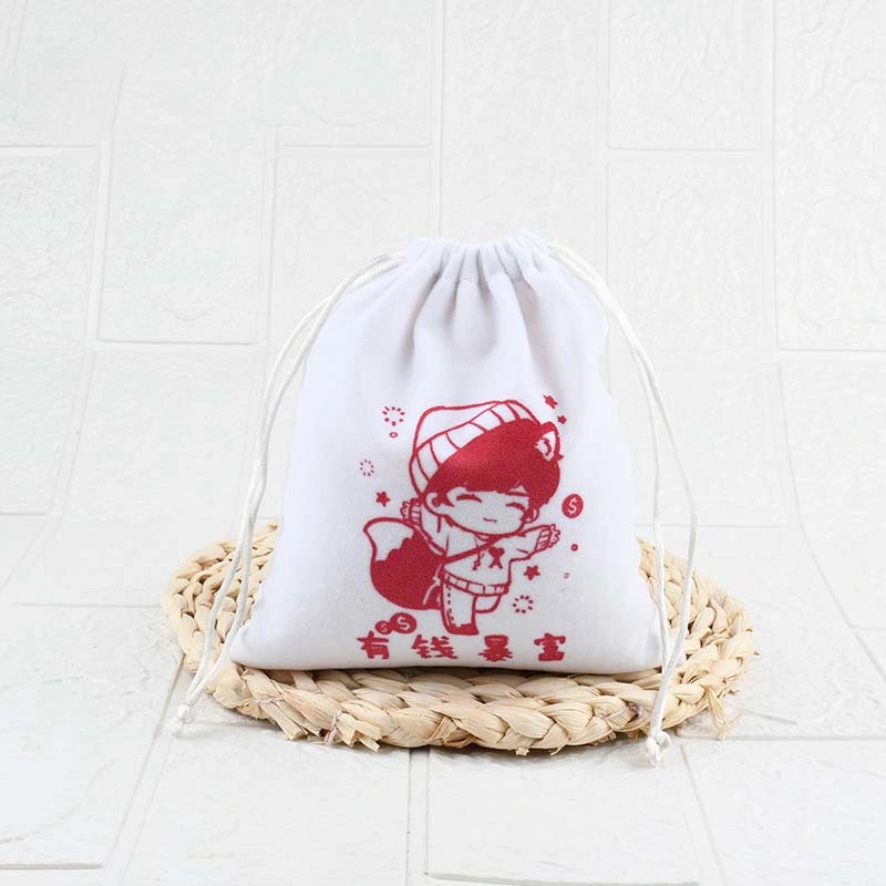 Korean Style Cute Character Drawstring Drawstring Pocket Cosmetics Storage Bag Flannel Bag Backpack Bag Can Print Logo