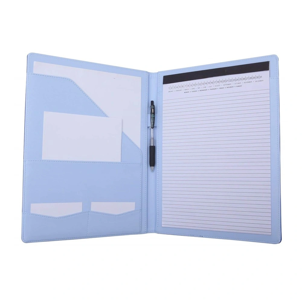 Blue Hard Cover PU Leather Folder for Interview