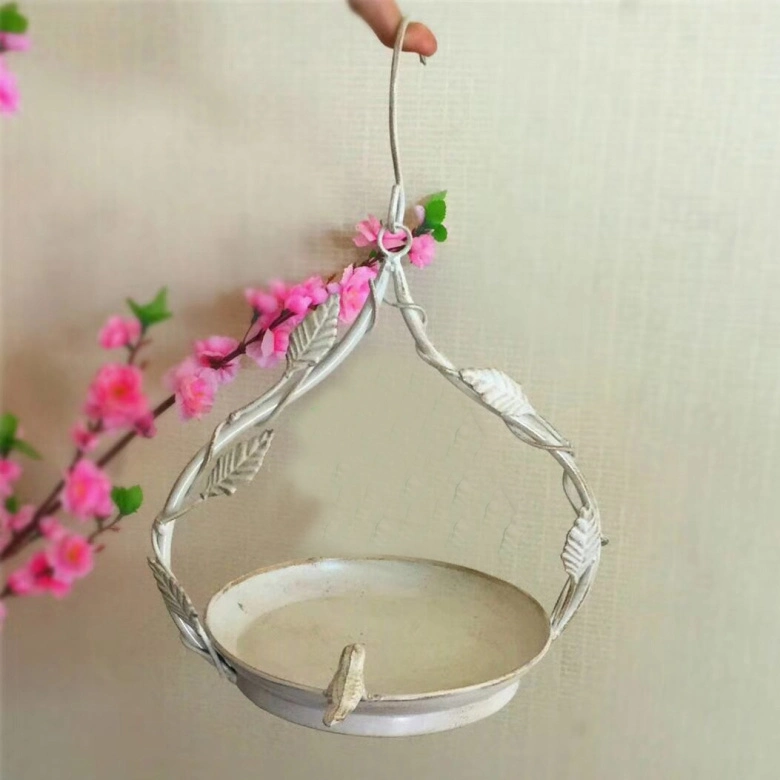 Metal Iron Hanging Bird Feeder Plate Meat Basket Basin Flower Garden Courtyard Decoration