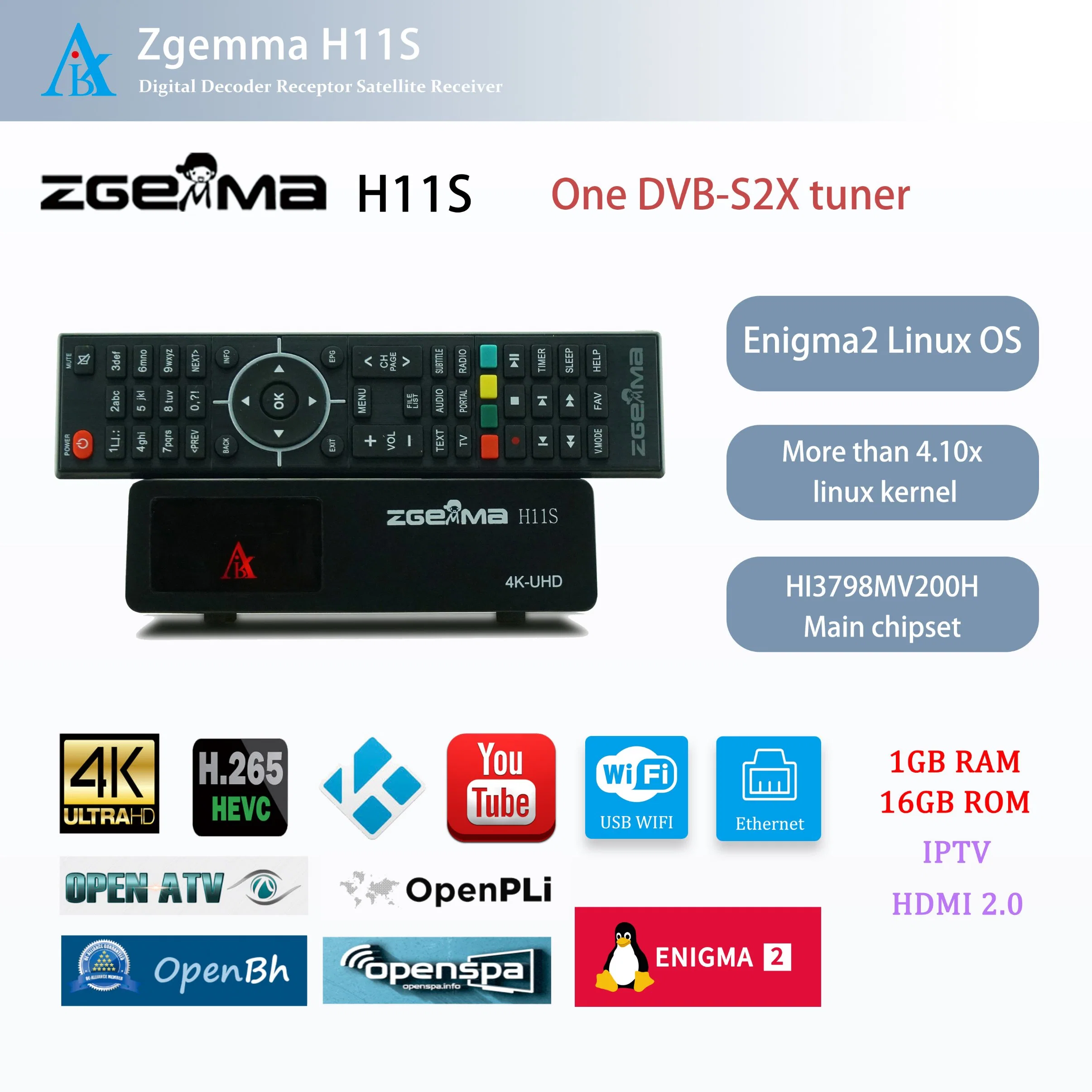 أجهزة استقبال الأقمار الصناعية Zgemma H11s - Enigma2 Linux OS، وجهاز موالفة DVB-S2X، وجهاز فك تشفير التلفاز